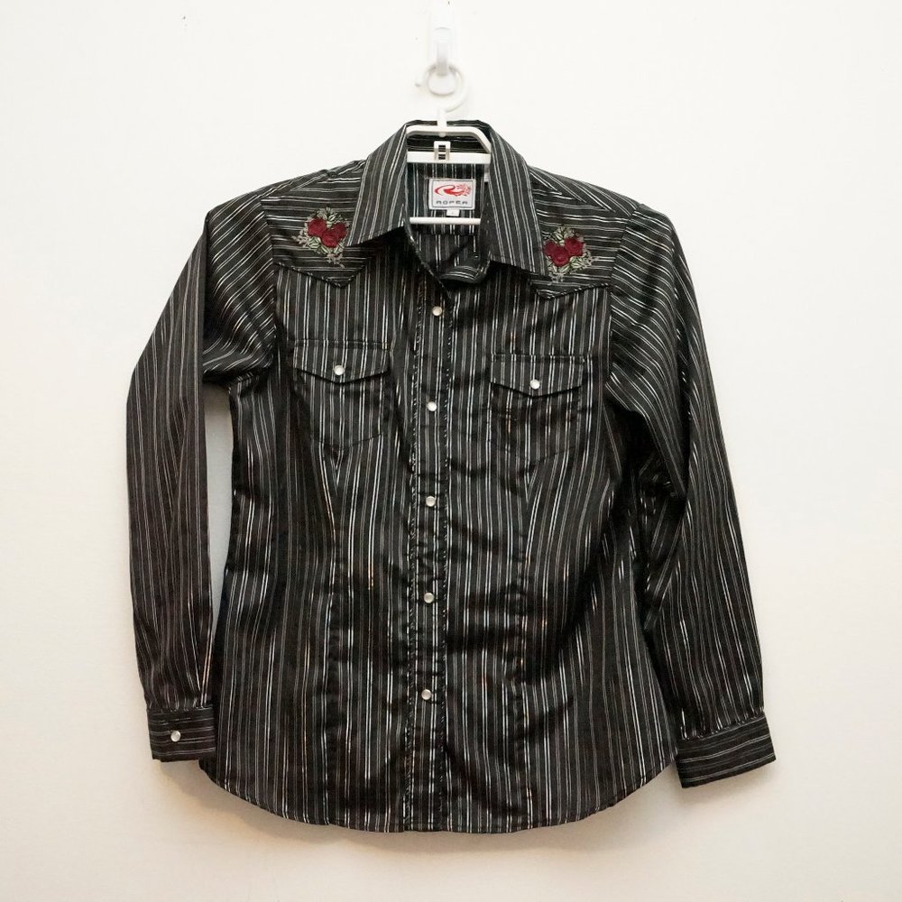 Women Roper Western Shirt Embroidered Roses  L